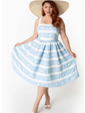 NWT Barbie x Unique Vintage Blue & White Suburban Shopper Sundress - XL - US14
